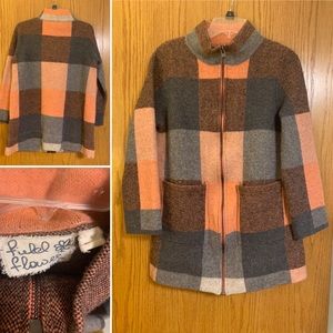 Anthropologie Field Flower Pink and Grey Plaid Wool Coat